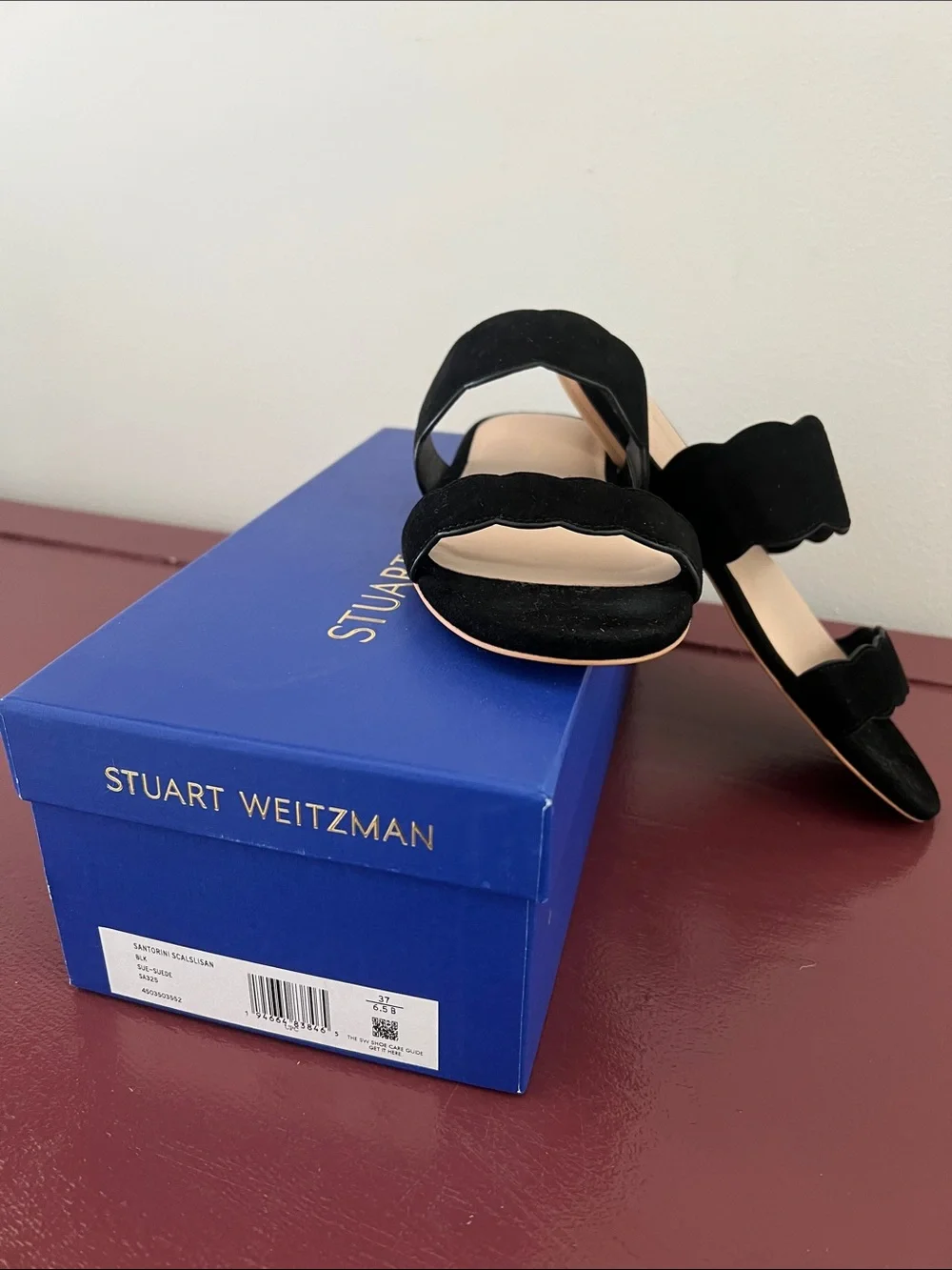Stuart Weitzman NWB Santorini Black Suede Sandals - size 6.5